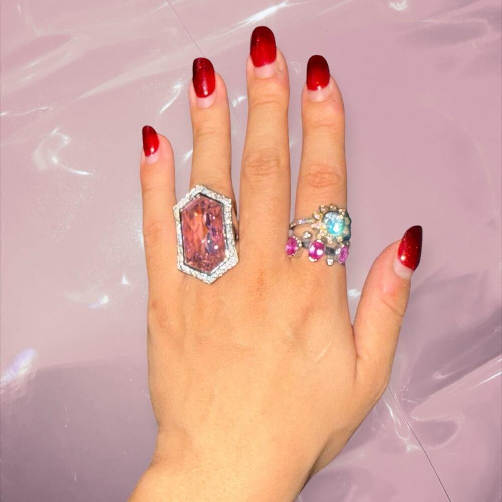 Y2K statement 925 Sterling Silver Pink halo shield ring fairy core bling hiphop